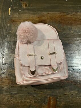 Blush Pink Mini Backpack with Pom Pom Accent